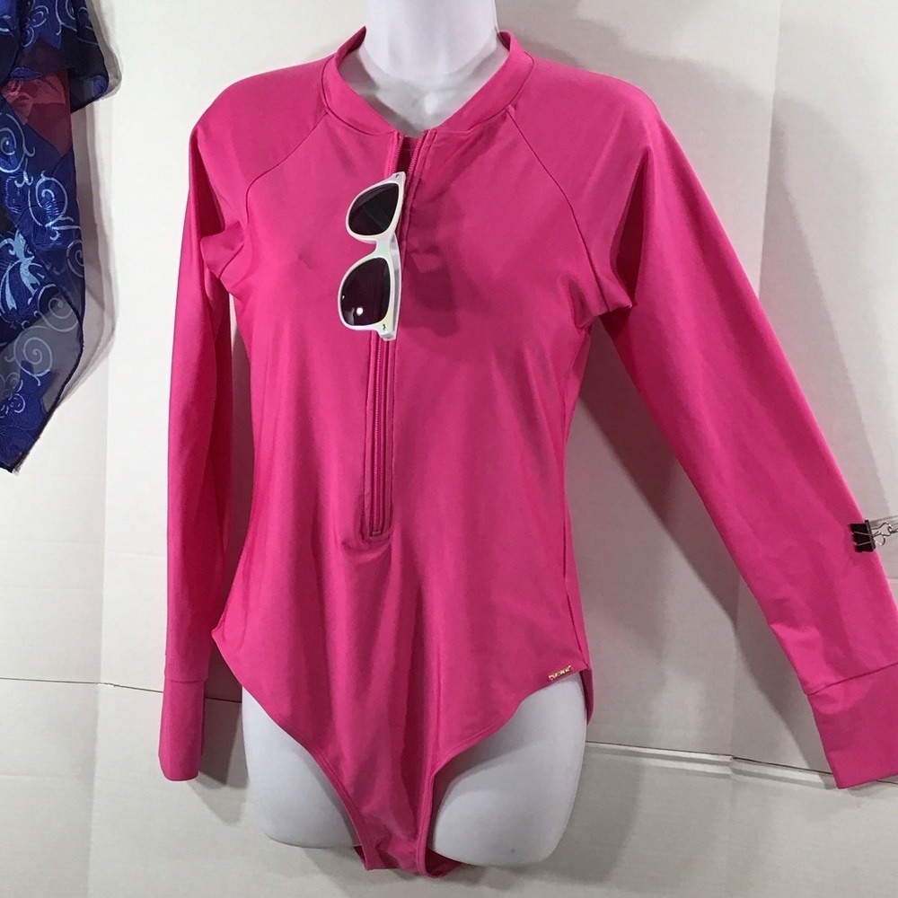 RELLECIGA Pink Long Sleeve One Piece Swimsuit rash guard L NWOT